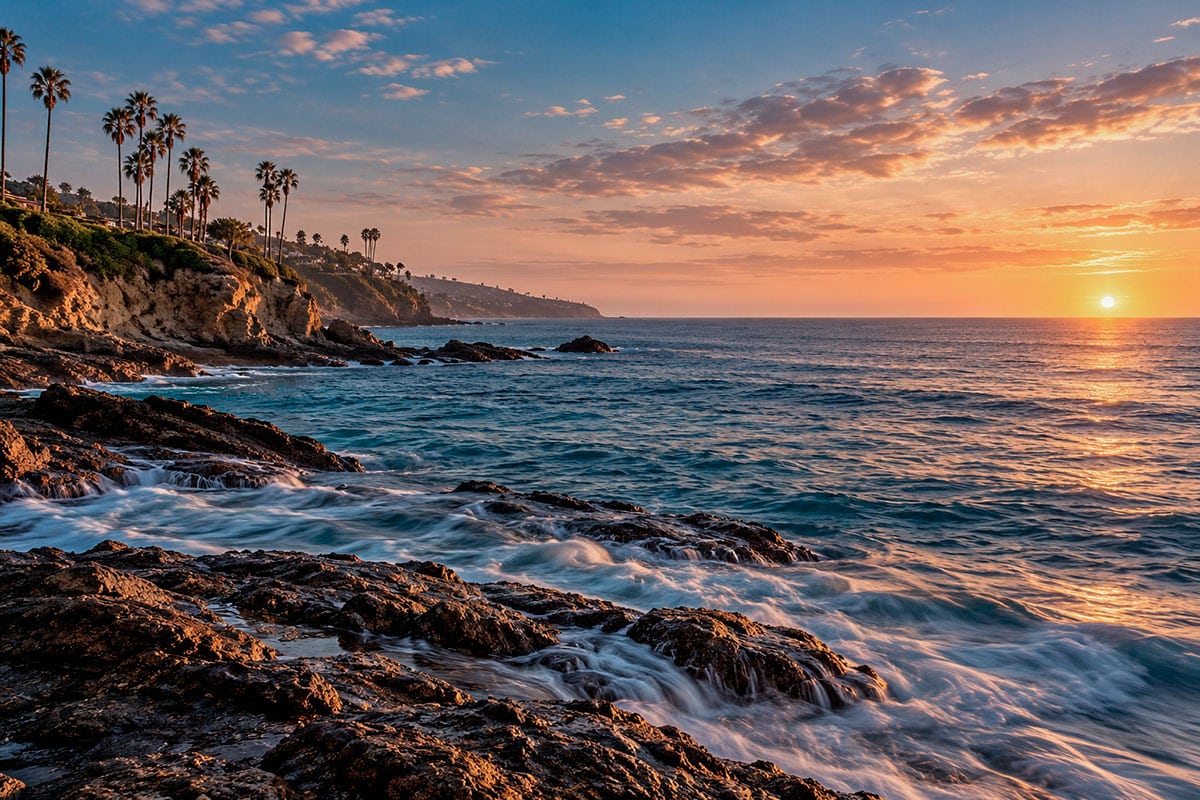 Coastline at sunset.